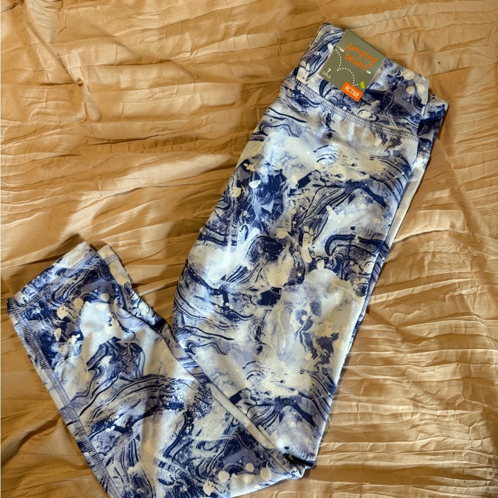 Girls Jumping Beans Active Blue & White Marble Leggings – Size 7 | NWT | Soft &